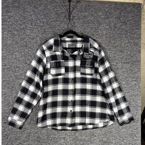 Beautiful Disaster Womens Black White Plaid Graphic Back Flannel Shirt C1X